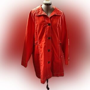 Eddie Bauer Vibrant Red Button-Front Trench Coat